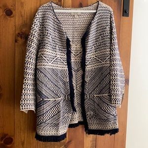 Lucky Brand Woven Open Jacket/Blazer with fringe at hem, Size XL